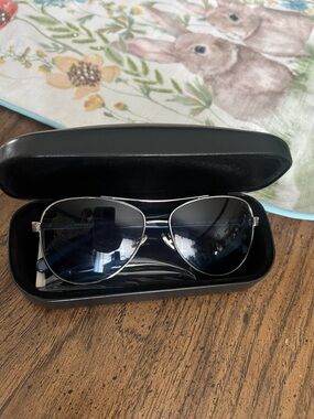 Coach Silver Aviator Sunglasses with Blue Lenses
